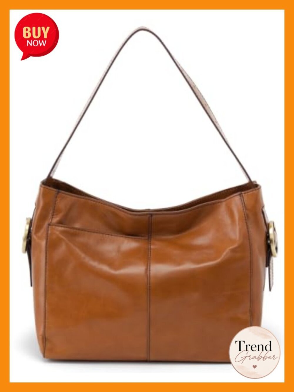 Structured Leather Shoulder Bag with Phone Pocket